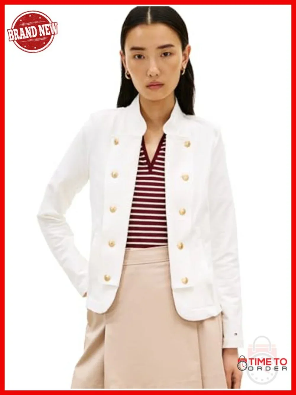 Double Breasted Knit Blazer with Button Closure & Pockets